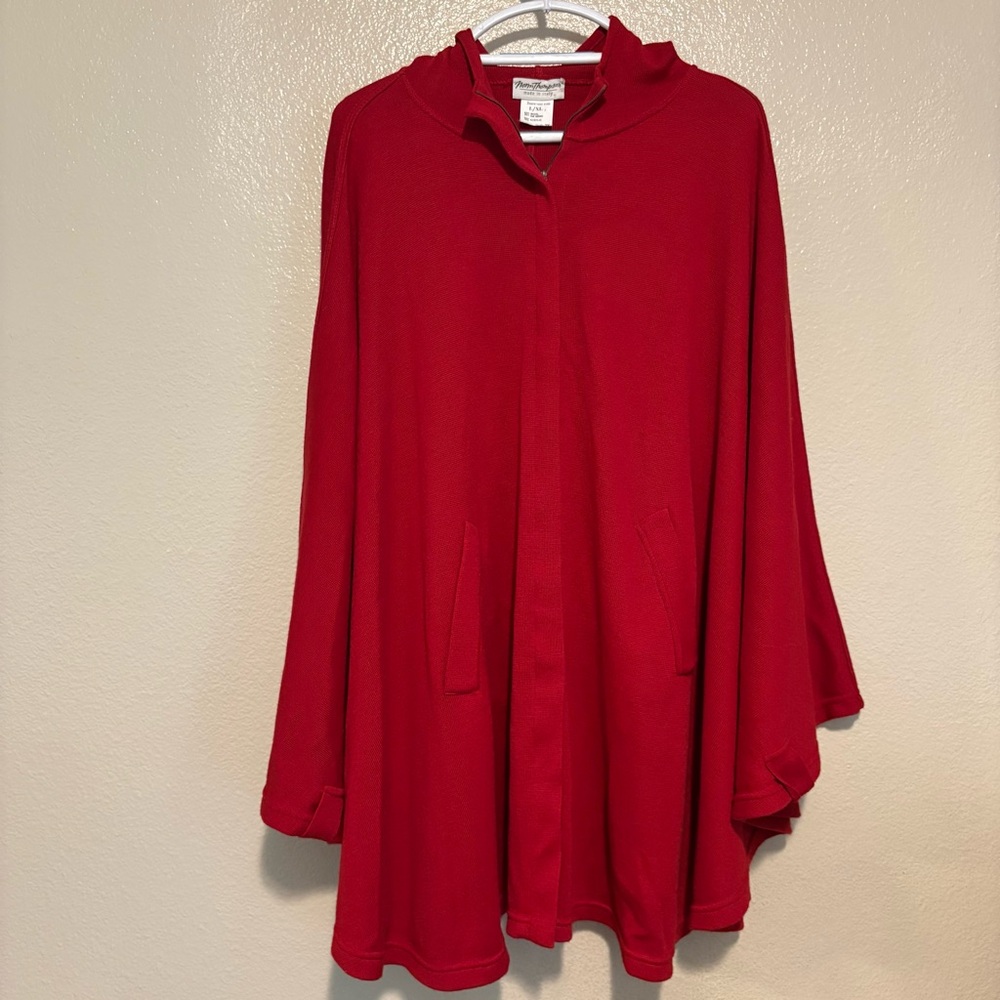 Vintage Norm Thompson Merino Wool Blend Red Hooded Cape Made In Italy Size L/XL